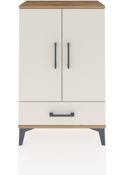 Arges Komodin 2 Raflı Tek Çekmeceli 2 Kapaklı 60X30X96 Çam-Aytaşı