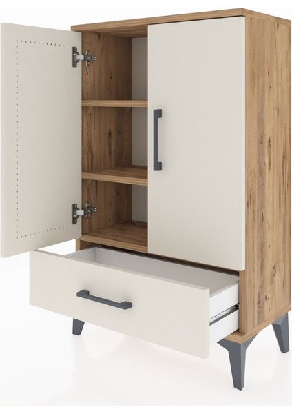 Arges Komodin 2 Raflı Tek Çekmeceli 2 Kapaklı 60X30X96 Çam-Aytaşı fırsatları