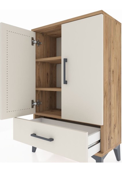 Arges Komodin 2 Raflı Tek Çekmeceli 2 Kapaklı 60X30X96 Çam-Aytaşı indirimleri