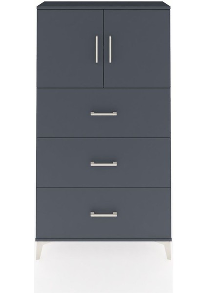 Arges Dolap 2 Raflı 3 Çekmeceli 2 Kapaklı 88X30X163 Antrasit-Antrasit