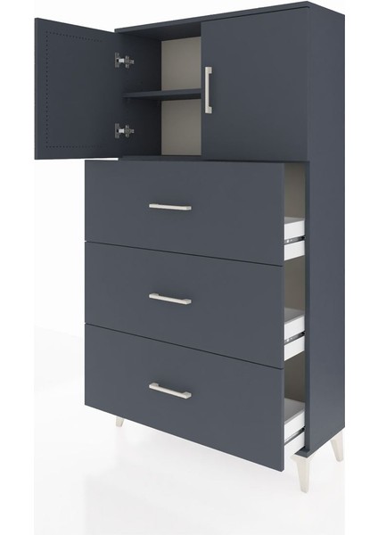 Arges Dolap 2 Raflı 3 Çekmeceli 2 Kapaklı 88X30X163 Antrasit-Antrasit fırsatları