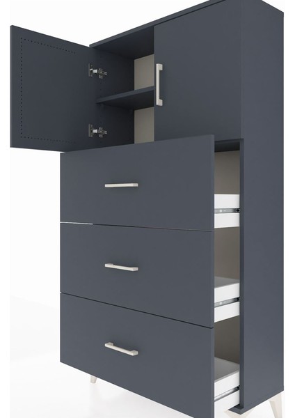 Arges Dolap 2 Raflı 3 Çekmeceli 2 Kapaklı 88X30X163 Antrasit-Antrasit indirimleri