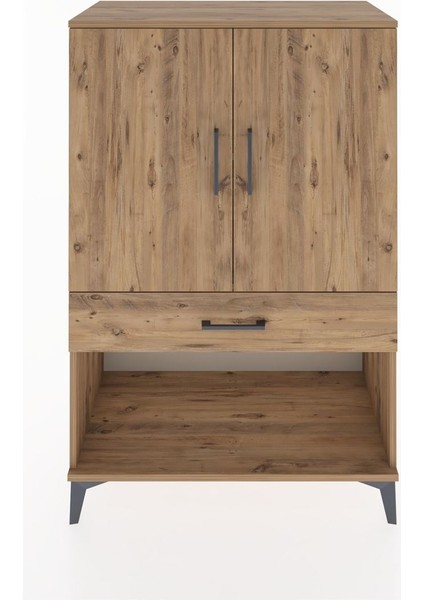 Hyperion Dolap 2 Raflı Tek Çekmeceli 2 Kapaklı 88X44X134 Çam-Çam
