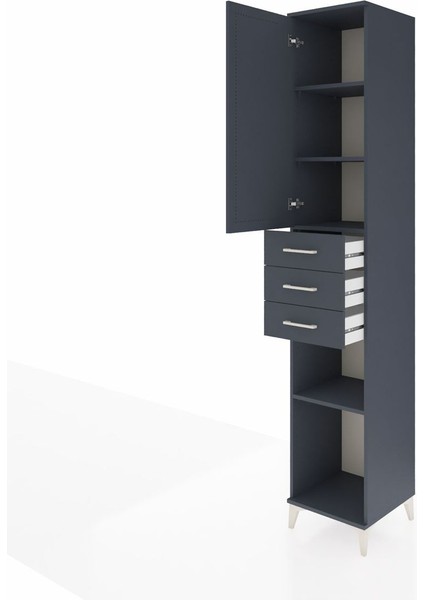 Hyperion Dolap 4 Raflı 3 Çekmeceli Tek Kapaklı 44X44X243 Antrasit-Antrasit fırsatları