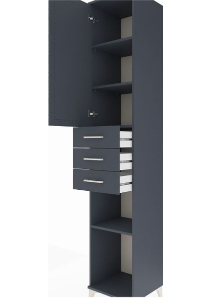 Hyperion Dolap 4 Raflı 3 Çekmeceli Tek Kapaklı 44X44X243 Antrasit-Antrasit indirimleri