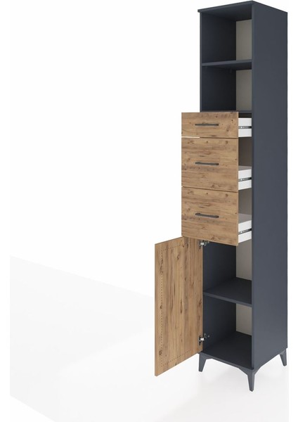 Hyperion Dolap 3 Raflı 3 Çekmeceli Tek Kapaklı 44X44X243 Antrasit-Çam fırsatları