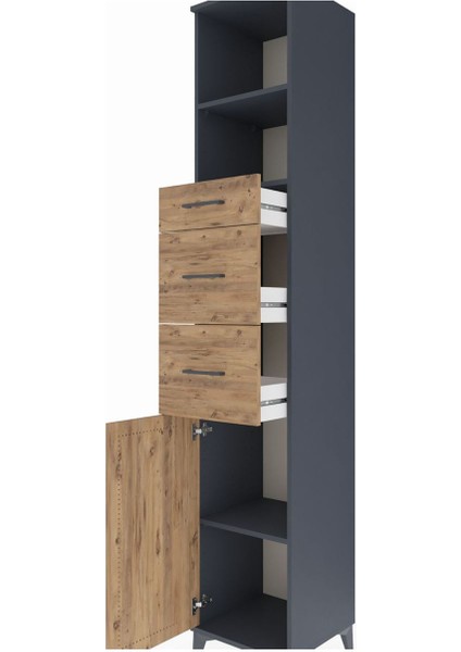 Hyperion Dolap 3 Raflı 3 Çekmeceli Tek Kapaklı 44X44X243 Antrasit-Çam indirimleri