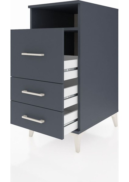 Kronos Komodin Tek Raflı 3 Çekmeceli 44X59X96 Antrasit-Antrasit fırsatları