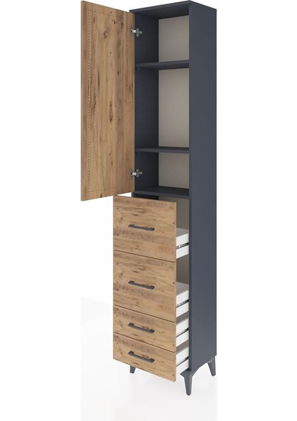 Arges Dolap 3 Raflı 4 Çekmeceli Tek Kapaklı 44X30X221 Antrasit-Çam fırsatları