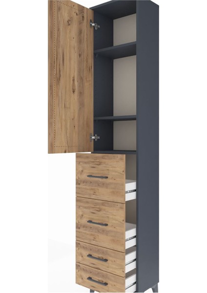 Arges Dolap 3 Raflı 4 Çekmeceli Tek Kapaklı 44X30X221 Antrasit-Çam indirimleri