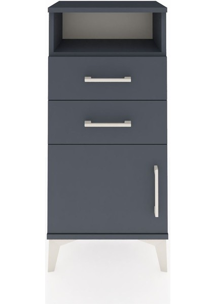 Arges Komodin Tek Raflı 2 Çekmeceli Tek Kapaklı 44X30X96 Antrasit-Antrasit