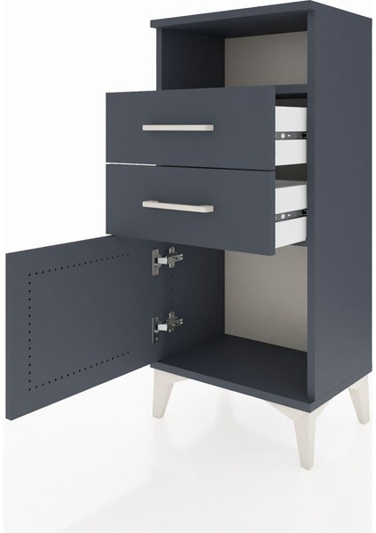 Arges Komodin Tek Raflı 2 Çekmeceli Tek Kapaklı 44X30X96 Antrasit-Antrasit fırsatları