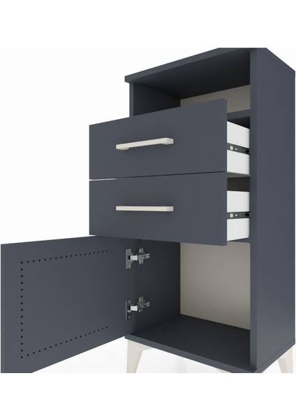 Arges Komodin Tek Raflı 2 Çekmeceli Tek Kapaklı 44X30X96 Antrasit-Antrasit indirimleri