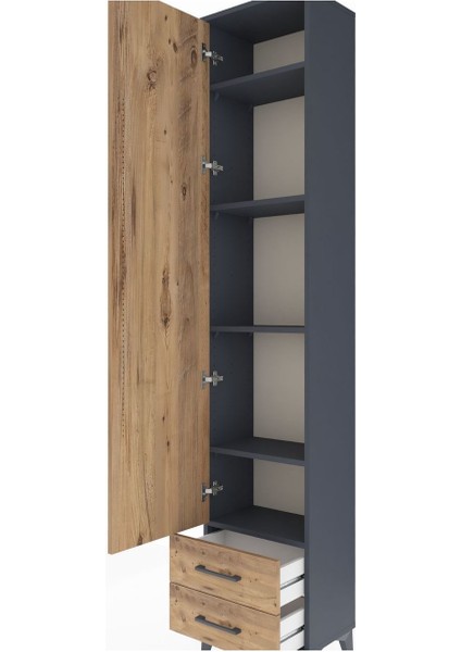 Arges Dolap 5 Raflı 2 Çekmeceli Tek Kapaklı 44X30X221 Antrasit-Çam indirimleri