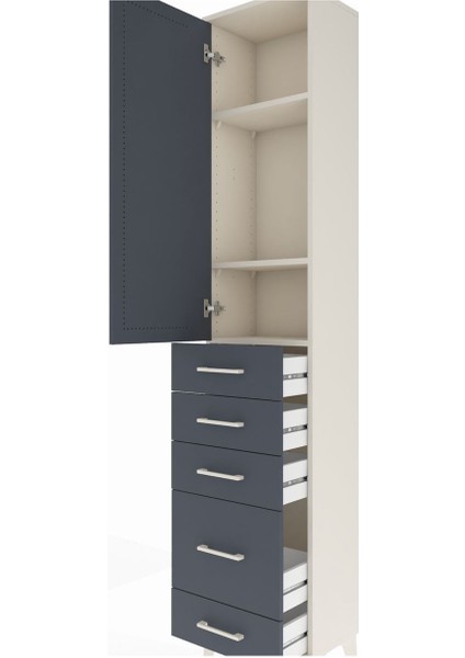 Arges Dolap 3 Raflı 5 Çekmeceli Tek Kapaklı 44X30X221 Aytaşı-Antrasit indirimleri