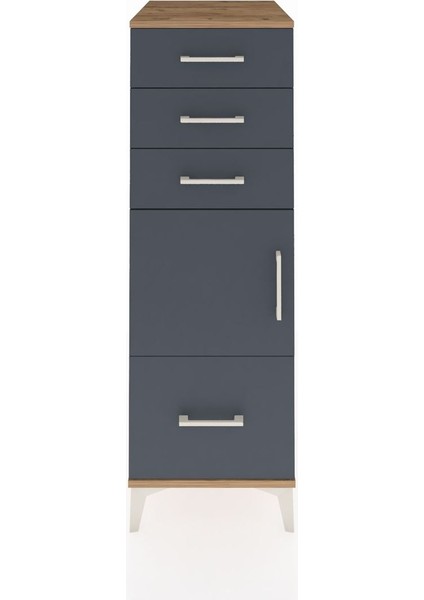 Kronos Dolap Tek Raflı 3 Çekmeceli Tek Kapaklı 44X59X134 Çam-Antrasit