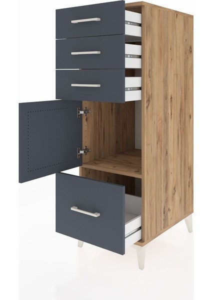 Kronos Dolap Tek Raflı 3 Çekmeceli Tek Kapaklı 44X59X134 Çam-Antrasit fırsatları