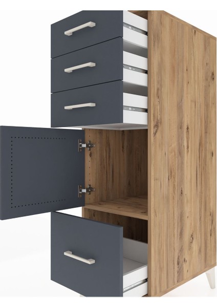 Kronos Dolap Tek Raflı 3 Çekmeceli Tek Kapaklı 44X59X134 Çam-Antrasit indirimleri