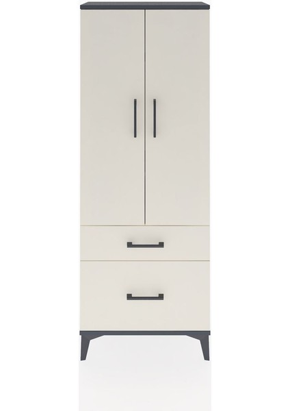 Arges Dolap 3 Raflı 2 Çekmeceli 2 Kapaklı 60X30X163 Antrasit-Aytaşı