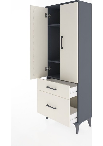 Arges Dolap 3 Raflı 2 Çekmeceli 2 Kapaklı 60X30X163 Antrasit-Aytaşı fırsatları