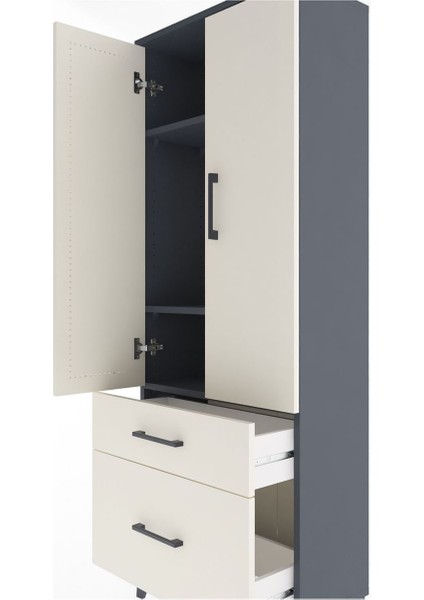 Arges Dolap 3 Raflı 2 Çekmeceli 2 Kapaklı 60X30X163 Antrasit-Aytaşı indirimleri
