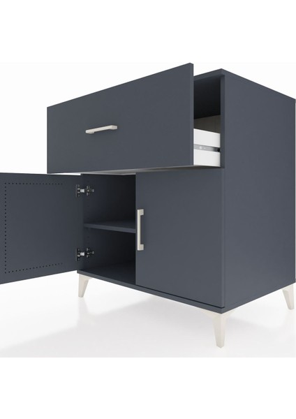 Kronos Şifonyer Tek Raflı Tek Çekmeceli 2 Kapaklı 88X59X96 Antrasit-Antrasit indirimleri