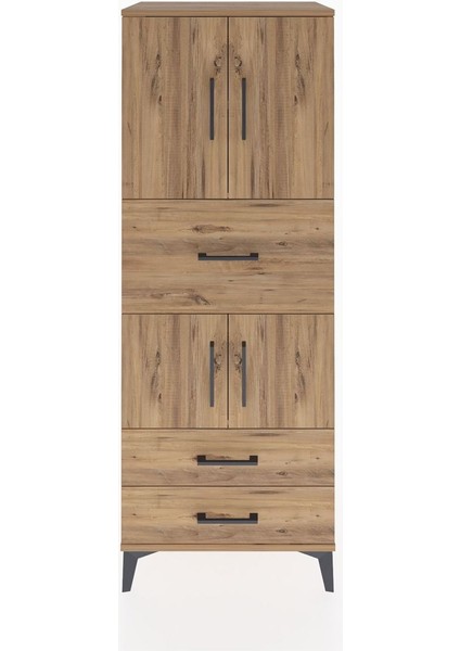 Hyperion Dolap 3 Raflı 3 Çekmeceli 4 Kapaklı 60X44X163 Çam-Çam