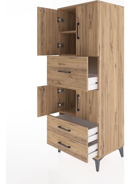 Hyperion Dolap 3 Raflı 3 Çekmeceli 4 Kapaklı 60X44X163 Çam-Çam fırsatları