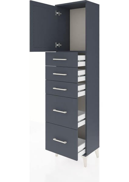 Arges Dolap Tek Raflı 5 Çekmeceli Tek Kapaklı 44X30X182 Antrasit-Antrasit fırsatları