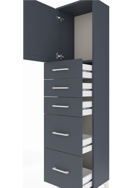 Arges Dolap Tek Raflı 5 Çekmeceli Tek Kapaklı 44X30X182 Antrasit-Antrasit indirimleri