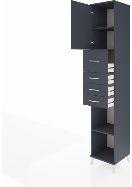 Hyperion Dolap 3 Raflı 4 Çekmeceli Tek Kapaklı 44X44X243 Antrasit-Antrasit fırsatları