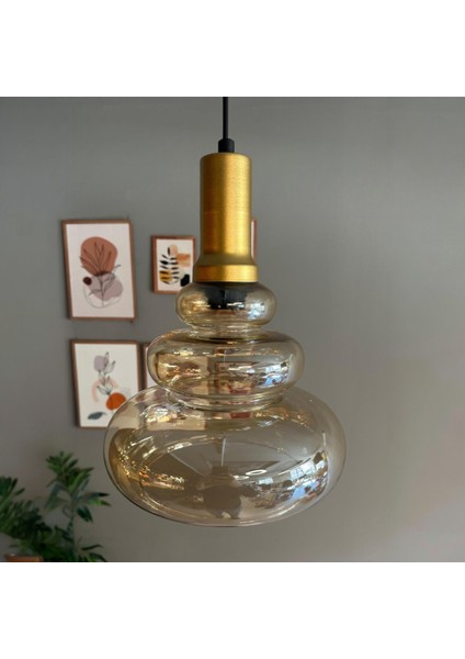 Lily Cam Bal Rengi Tekli Avize Gold Fener Başlık Retro Sarkıt Lamba Restoran Salon Aydınlatma fiyatları