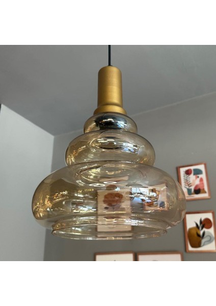 Lily Cam Bal Rengi Tekli Avize Gold Fener Başlık Retro Sarkıt Lamba Restoran Salon Aydınlatma modelleri