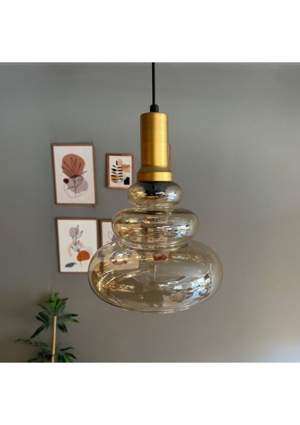 Lily Cam Bal Rengi Tekli Avize Gold Fener Başlık Retro Sarkıt Lamba Restoran Salon Aydınlatma fırsatları