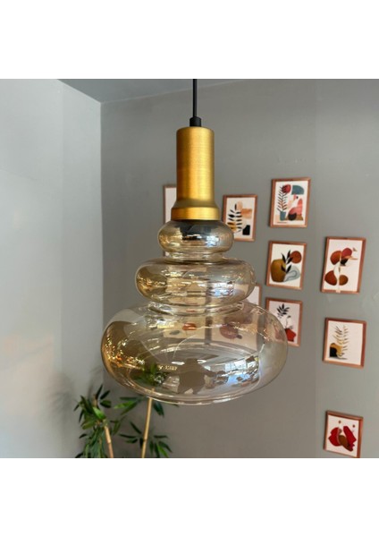 Lily Cam Bal Rengi Tekli Avize Gold Fener Başlık Retro Sarkıt Lamba Restoran Salon Aydınlatma indirimleri