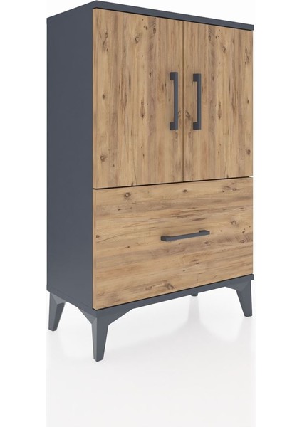 Arges Komodin 2 Raflı Tek Çekmeceli 2 Kapaklı 60X30X96 Antrasit-Çam fiyatları