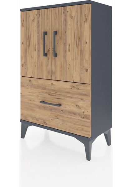 Arges Komodin 2 Raflı Tek Çekmeceli 2 Kapaklı 60X30X96 Antrasit-Çam modelleri