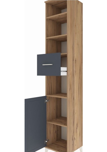 Hyperion Dolap 5 Raflı Tek Çekmeceli Tek Kapaklı 44X44X243 Çam-Antrasit indirimleri