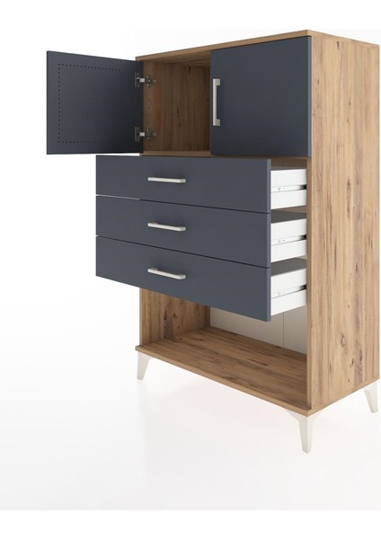 Hyperion Dolap Tek Raflı 3 Çekmeceli 2 Kapaklı 88X44X134 Çam-Antrasit fırsatları