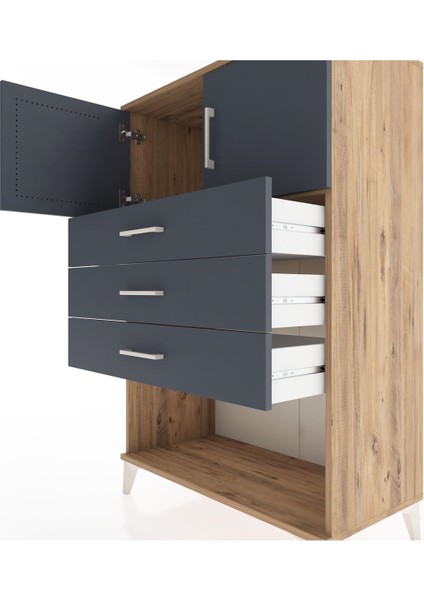 Hyperion Dolap Tek Raflı 3 Çekmeceli 2 Kapaklı 88X44X134 Çam-Antrasit indirimleri