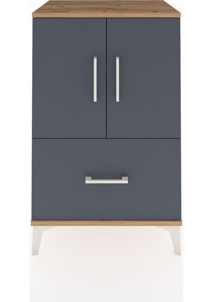 Hyperion Komodin 2 Raflı Tek Çekmeceli 2 Kapaklı 60X44X96 Çam-Antrasit