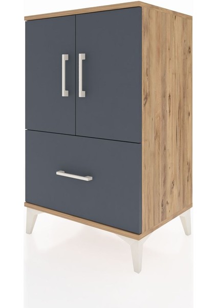 Hyperion Komodin 2 Raflı Tek Çekmeceli 2 Kapaklı 60X44X96 Çam-Antrasit modelleri