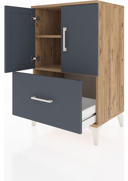 Hyperion Komodin 2 Raflı Tek Çekmeceli 2 Kapaklı 60X44X96 Çam-Antrasit fırsatları