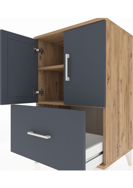 Hyperion Komodin 2 Raflı Tek Çekmeceli 2 Kapaklı 60X44X96 Çam-Antrasit indirimleri