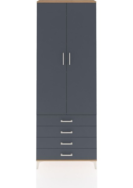 Arges Dolap 5 Raflı 4 Çekmeceli 2 Kapaklı 88X30X243 Çam-Antrasit