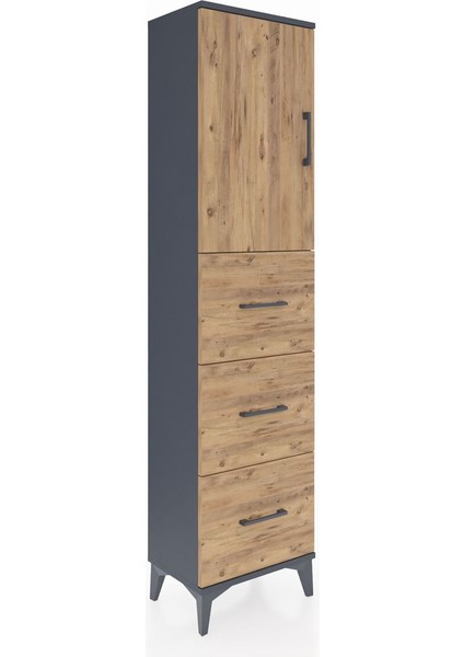 Arges Dolap Tek Raflı 3 Çekmeceli Tek Kapaklı 44X30X182 Antrasit-Çam fiyatları