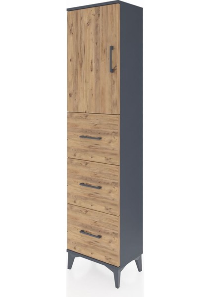 Arges Dolap Tek Raflı 3 Çekmeceli Tek Kapaklı 44X30X182 Antrasit-Çam modelleri