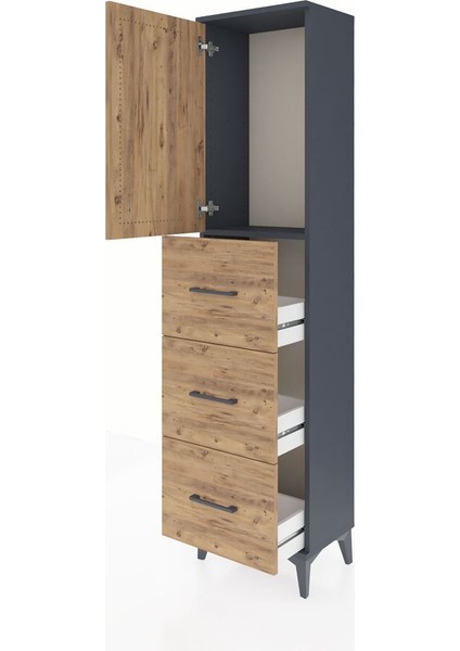 Arges Dolap Tek Raflı 3 Çekmeceli Tek Kapaklı 44X30X182 Antrasit-Çam fırsatları