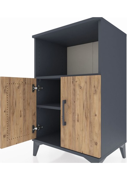 Hyperion Komodin 2 Raflı 2 Kapaklı 60X44X96 Antrasit-Çam indirimleri