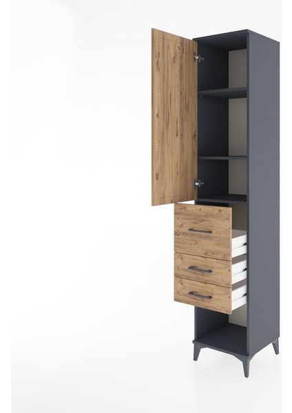 Hyperion Dolap 3 Raflı 3 Çekmeceli Tek Kapaklı 44X44X221 Antrasit-Çam fırsatları